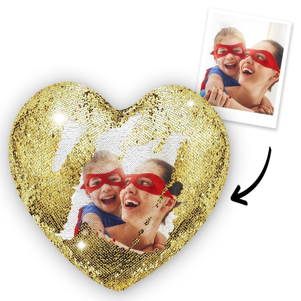 Custom Photo Magic Heart Sequin Cushion Pillow - MyFaceSocksEU