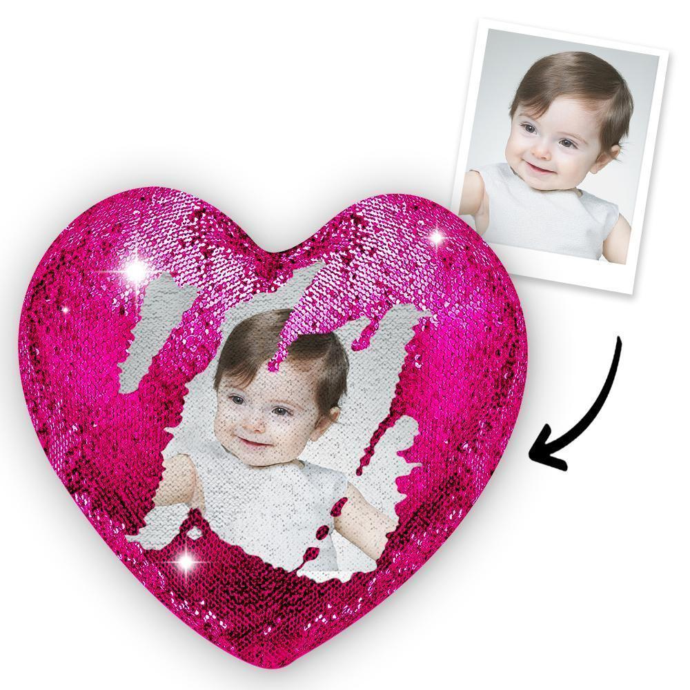 Custom Couple Photo Heart Magic Sequins Pillow Multicolor Sequin Cushion - MyFaceSocksEU