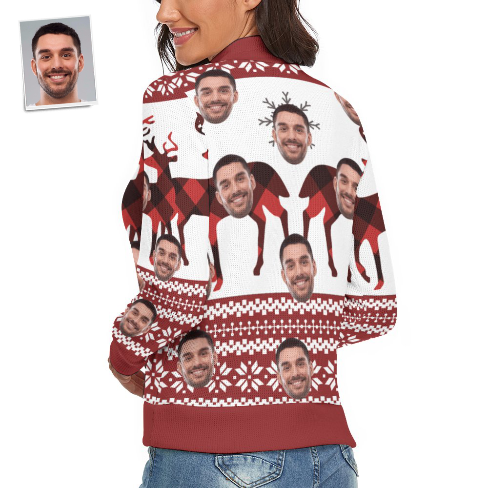Custom Face Women Christmas Sweater Christmas Elk Spandex Comfortable - MyFaceSocksEU