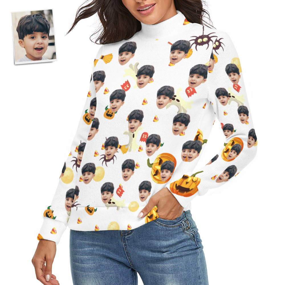 Custom Face Women Halloween Sweater Halloween Pumpkin Theme Spandex Comfortable - MyFaceSocksEU