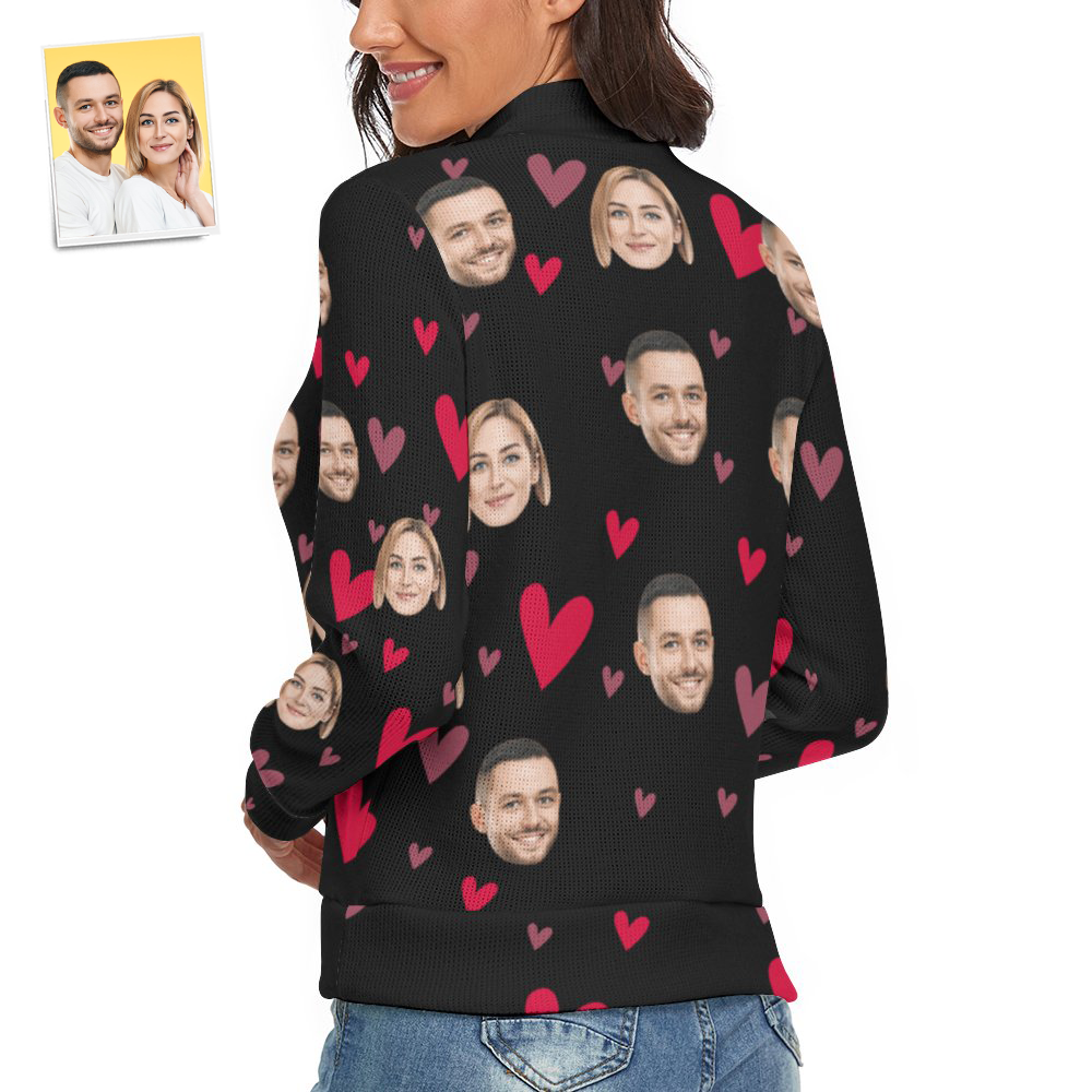 Custom Face Women Sweater With Little Heart Couple Theme Spandex Comfortable - MyFaceSocksEU