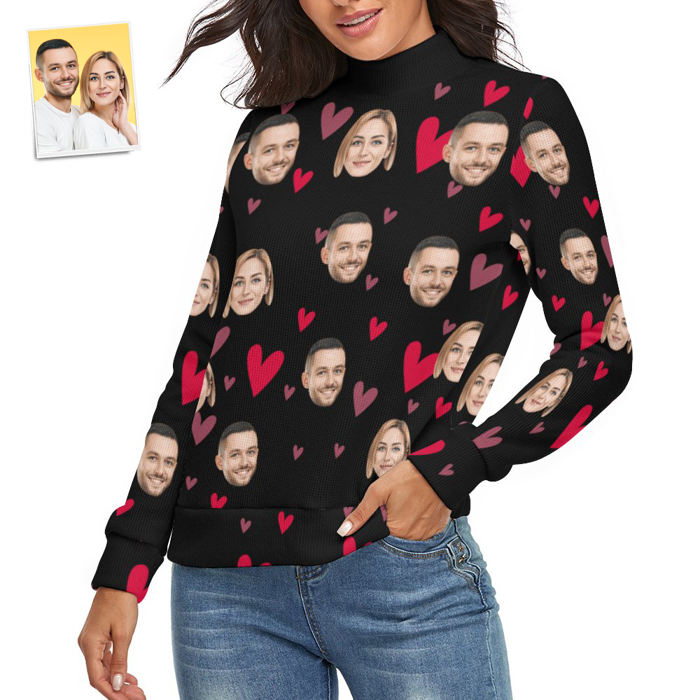 Custom Face Women Sweater With Little Heart Couple Theme Spandex Comfortable - MyFaceSocksEU