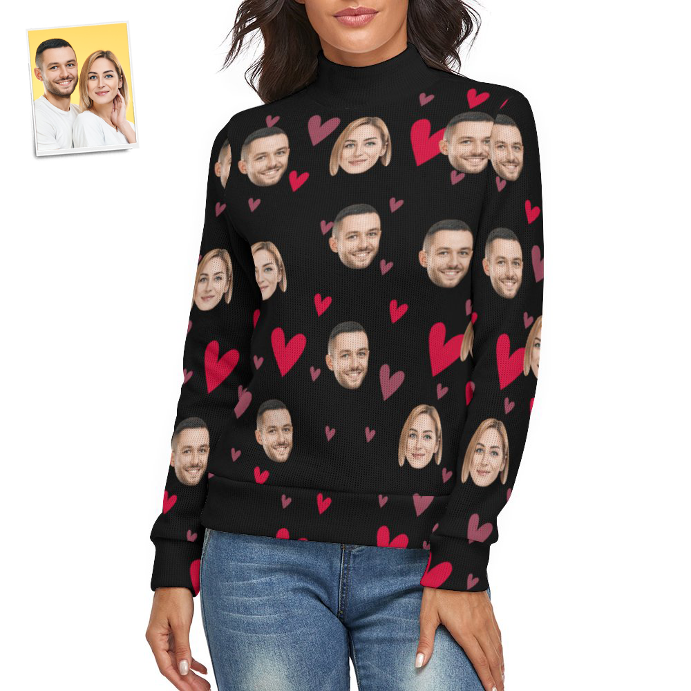 Custom Face Women Sweater With Little Heart Couple Theme Spandex Comfortable - MyFaceSocksEU
