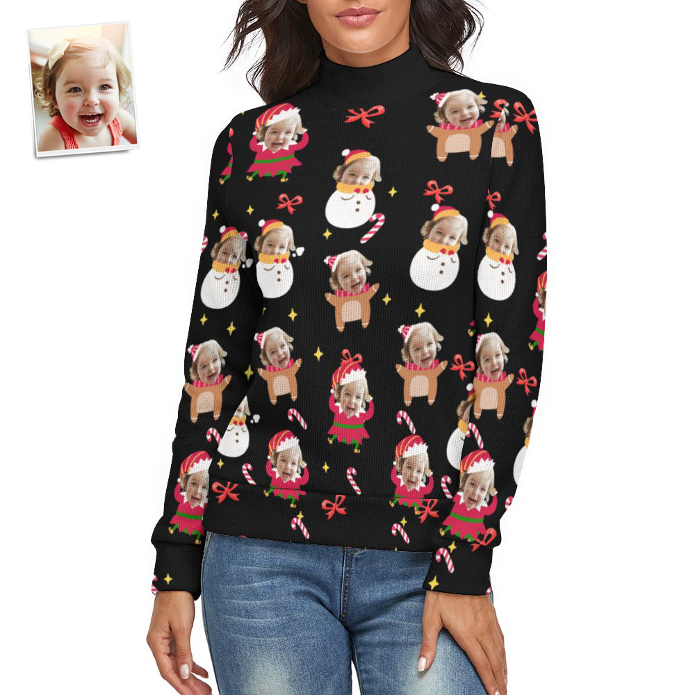 Custom Face Women Christmas Sweater Lively And lovely Spandex Comfortable - MyFaceSocksEU