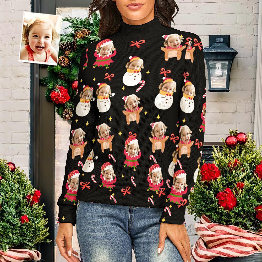 Custom Face Women Christmas Sweater Lively And lovely Spandex Comfortable - MyFaceSocksEU