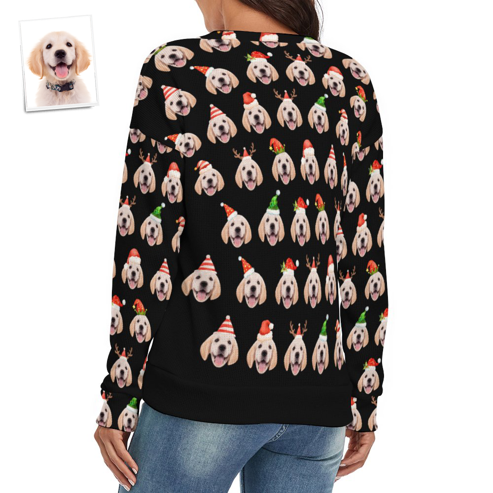 Custom Face Women V-Neck Christmas Pet Theme Sweater Spandex Comfortable - MyFaceSocksEU