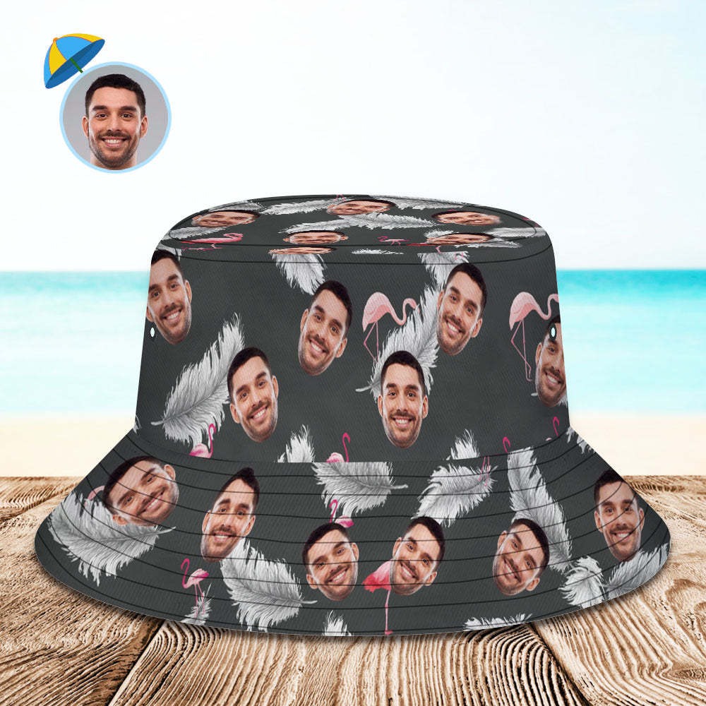 Custom Photo Gift Funny Cartoon Flamingo Bucket Hat Hawaiian Fisherman Hat