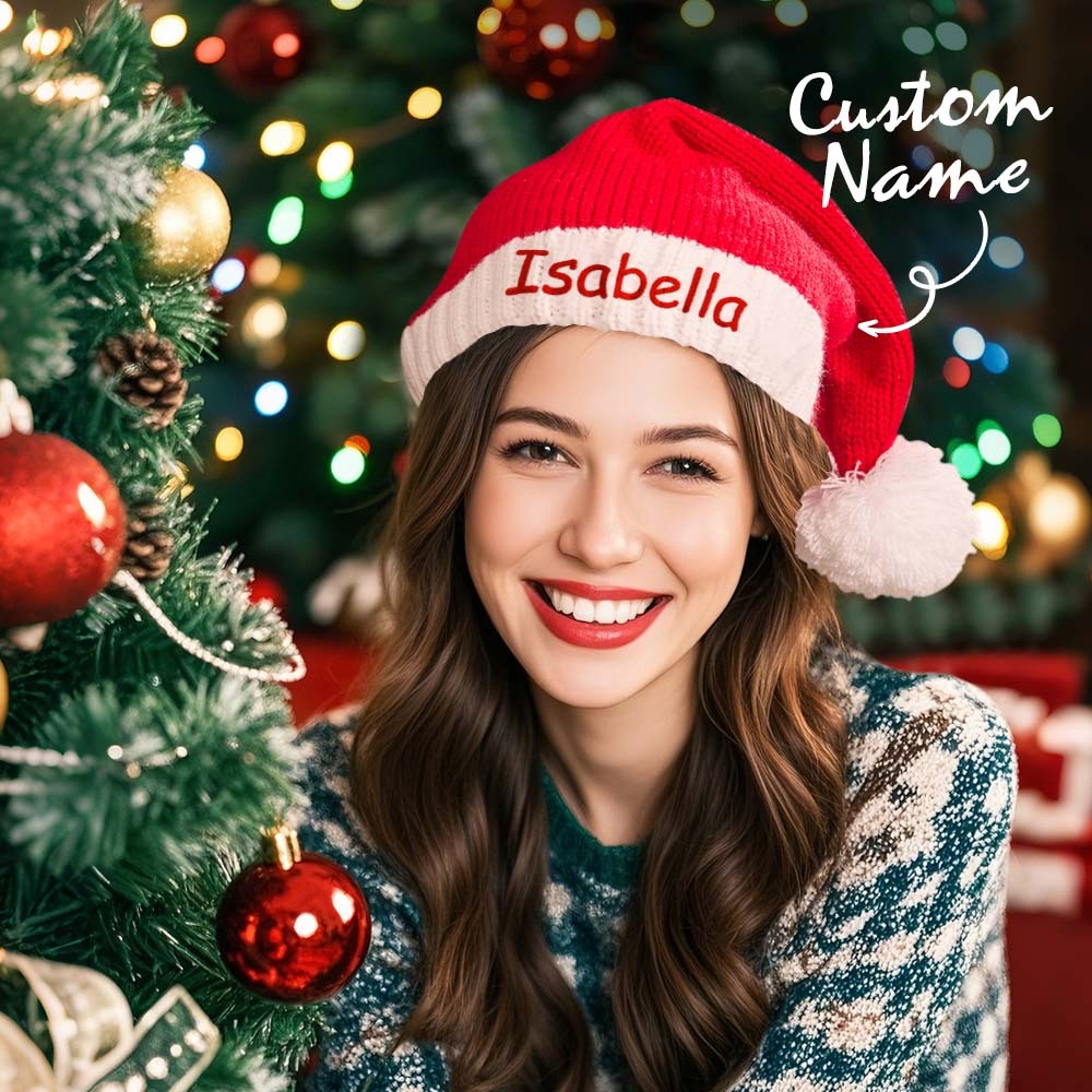 Personalized Christmas Hat Embroidered Name Santa Hat Christmas Gift for Family - myfacesockseu