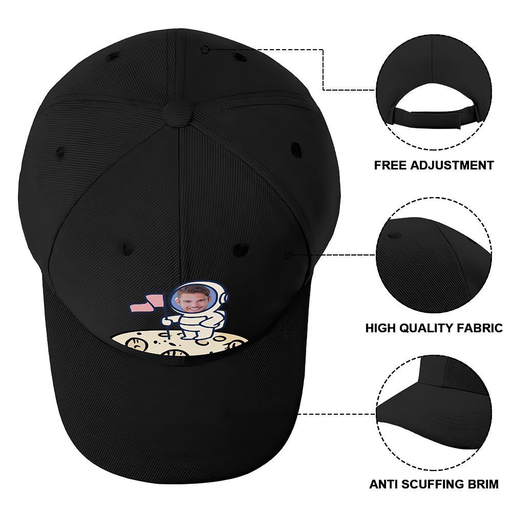 Custom Cap Personalised Face Baseball Caps Adults Unisex Printed Fashion Caps Gift - Astronaut on the Moon - MyFaceSocksEU