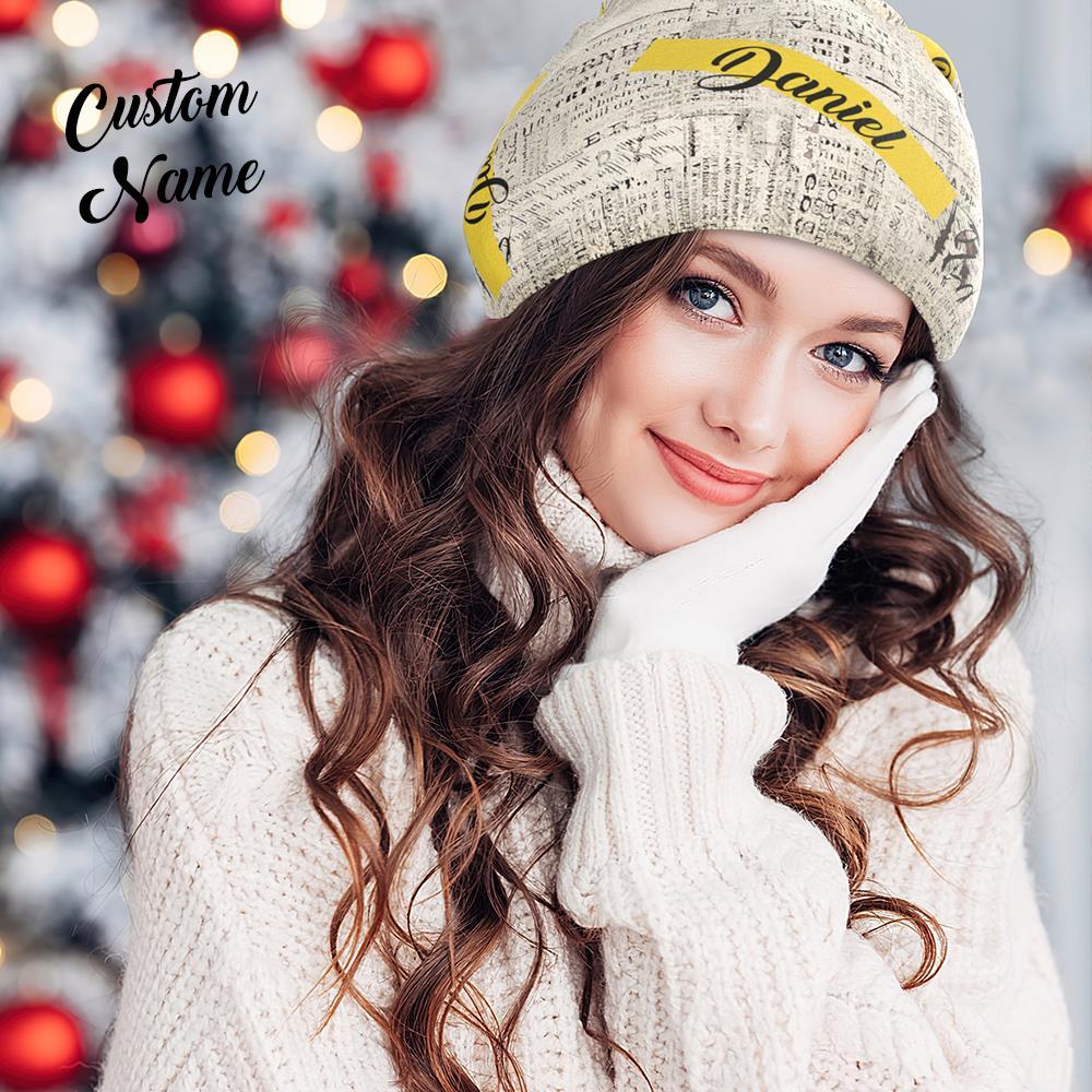 Custom Full Print Pullover Cap with Text Personalized Beanie Hats Gift for Lover - MyFaceSocksEU
