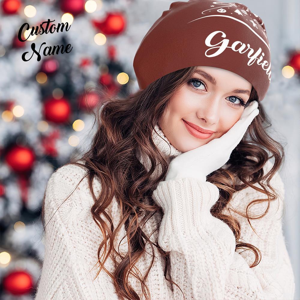 Custom Full Print Pullover Cap with Text Personalized Beanie Hats Christmas Gift for Her - Christmas Tree - MyFaceSocksEU