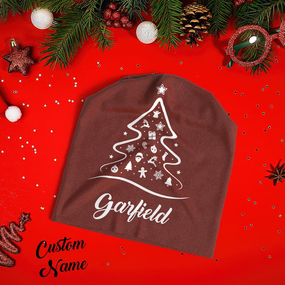 Custom Full Print Pullover Cap with Text Personalized Beanie Hats Christmas Gift for Him - Christmas Tree - MyFaceSocksEU
