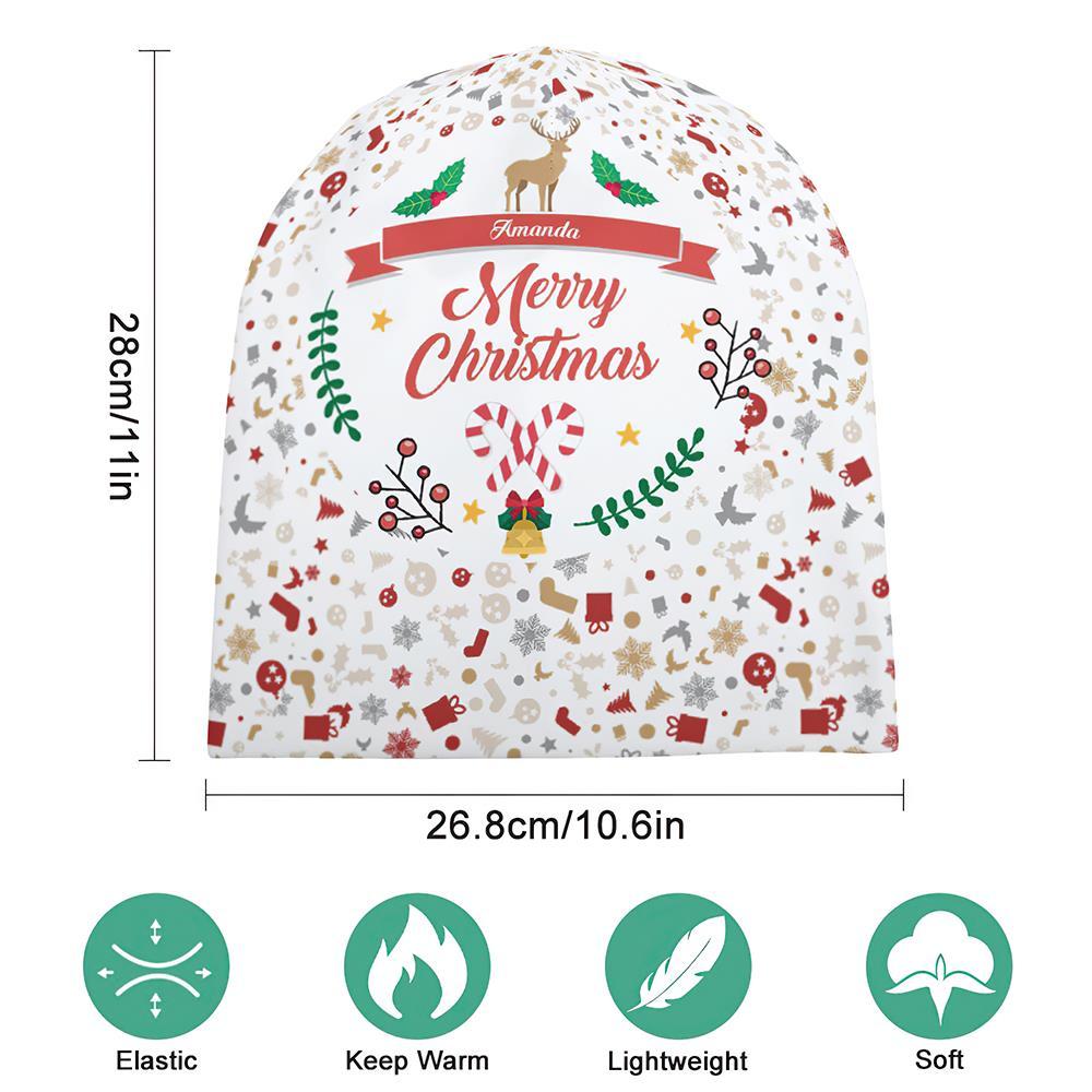 Custom Full Print Pullover Cap with Text Personalized Beanie Hats Christmas Gift for Her - Merry Chrstmas - MyFaceSocksEU