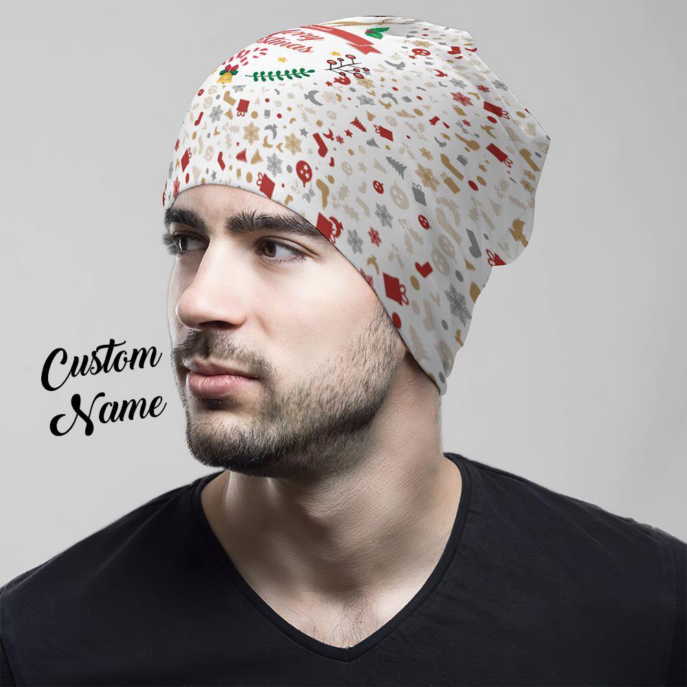 Custom Full Print Pullover Cap with Text Personalized Beanie Hats Christmas Gift for Him - Merry Chrstmas - MyFaceSocksEU