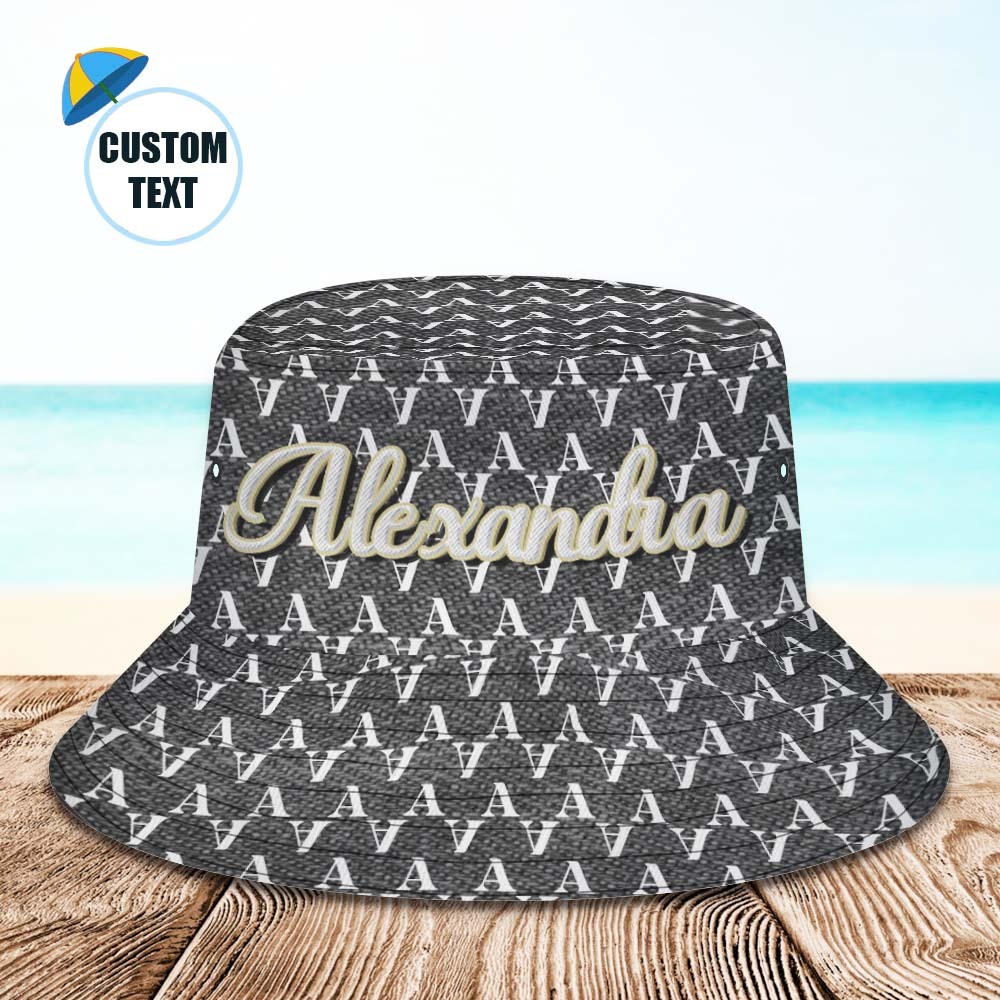 Custom Bucket Hat Unisex Black Fisherman Hat Personalized Your Name - MyFaceSocksEU