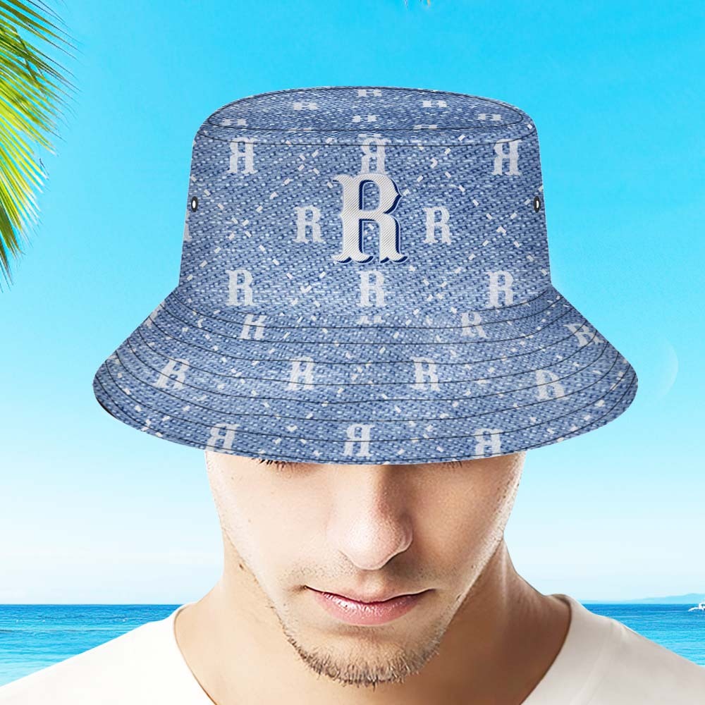 Custom Bucket Hat Unisex Blue Plaid Fisherman Hat Personalized Letter - MyFaceSocksEU