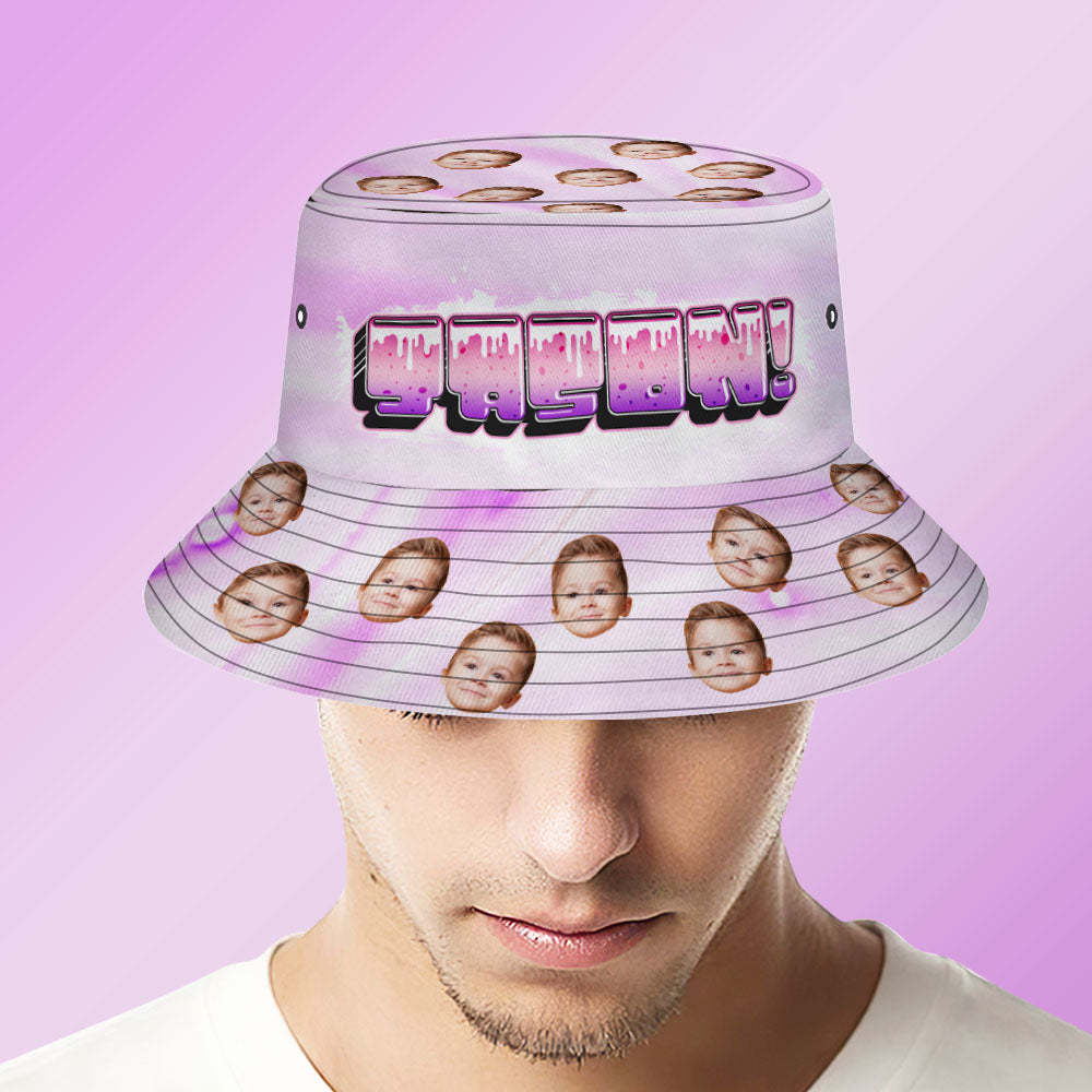 Custom Bucket Hat Unisex Face Bucket Hats Personalized Photo and Name Summer Pink Hats - MyFaceSocksEU