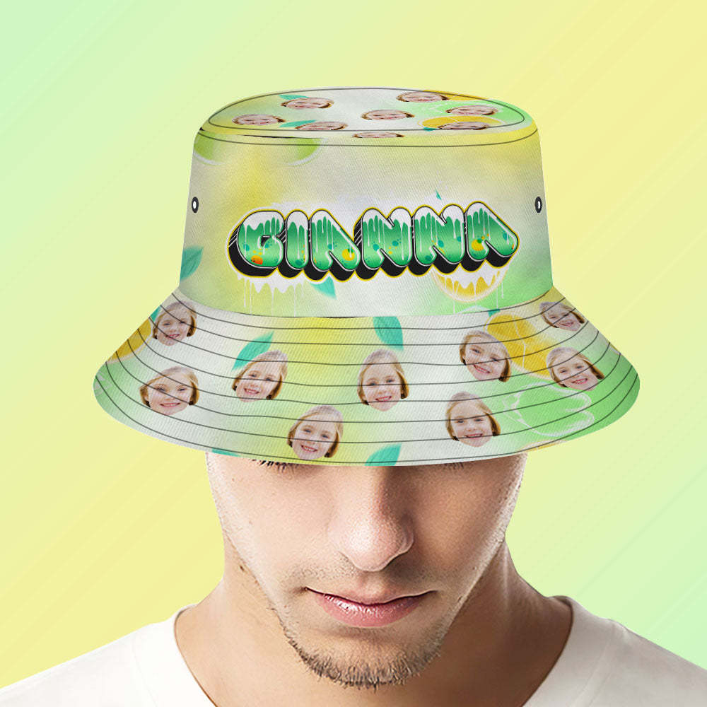Custom Bucket Hat Unisex Face Bucket Hats Personalized Photo and Name Summer Green Hats - MyFaceSocksEU