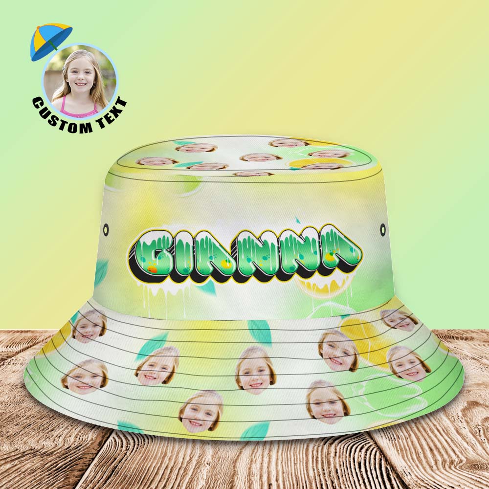 Custom Bucket Hat Unisex Face Bucket Hats Personalized Photo and Name Summer Green Hats
