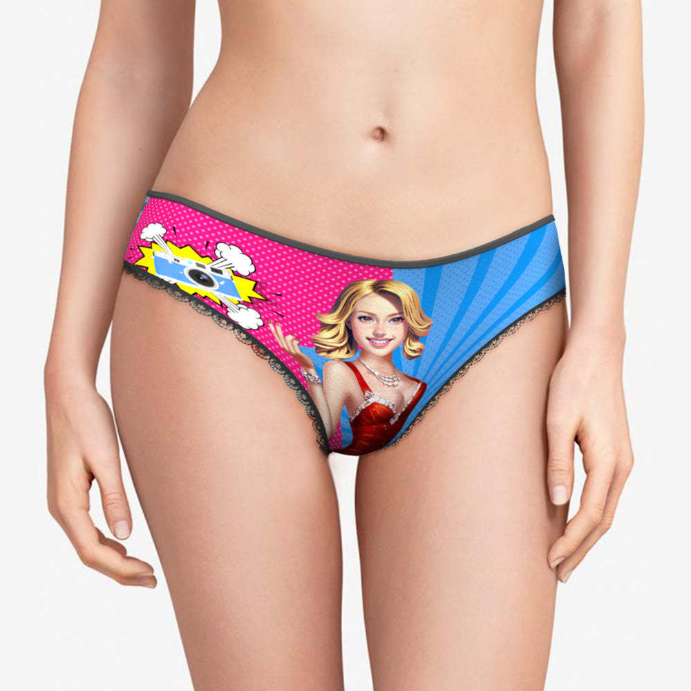 Custom Face Panties Personalized Cartoon-Style Lace Panties for Women - MyFaceSocksEU