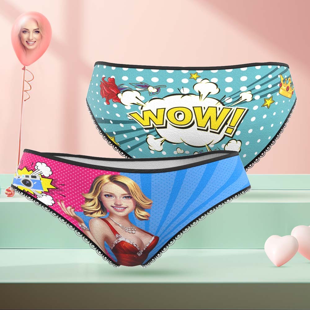 Custom Face Panties Personalized Cartoon-Style Lace Panties for Women - MyFaceSocksEU