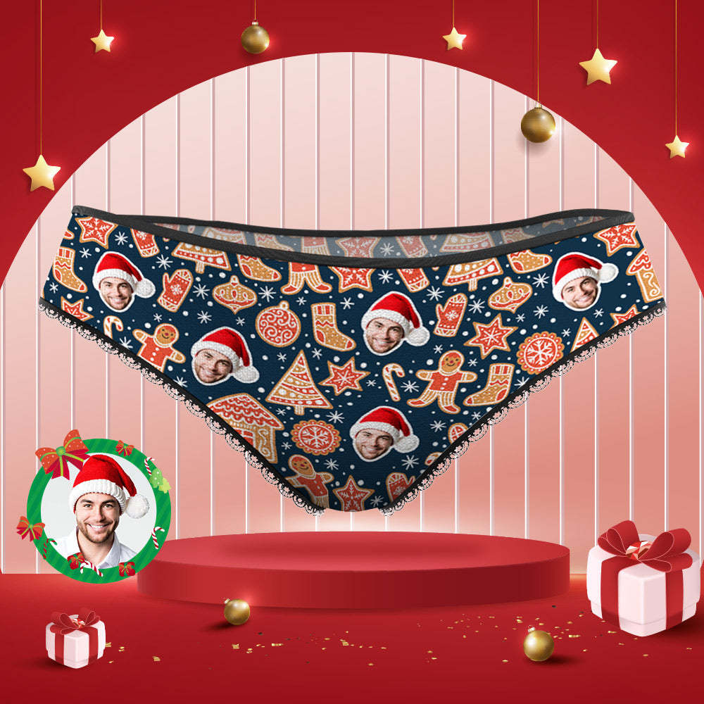 Custom Face Panties Personalised Photo Christmas Cookies Style Lace Panties for Women - MyFaceSocksEU