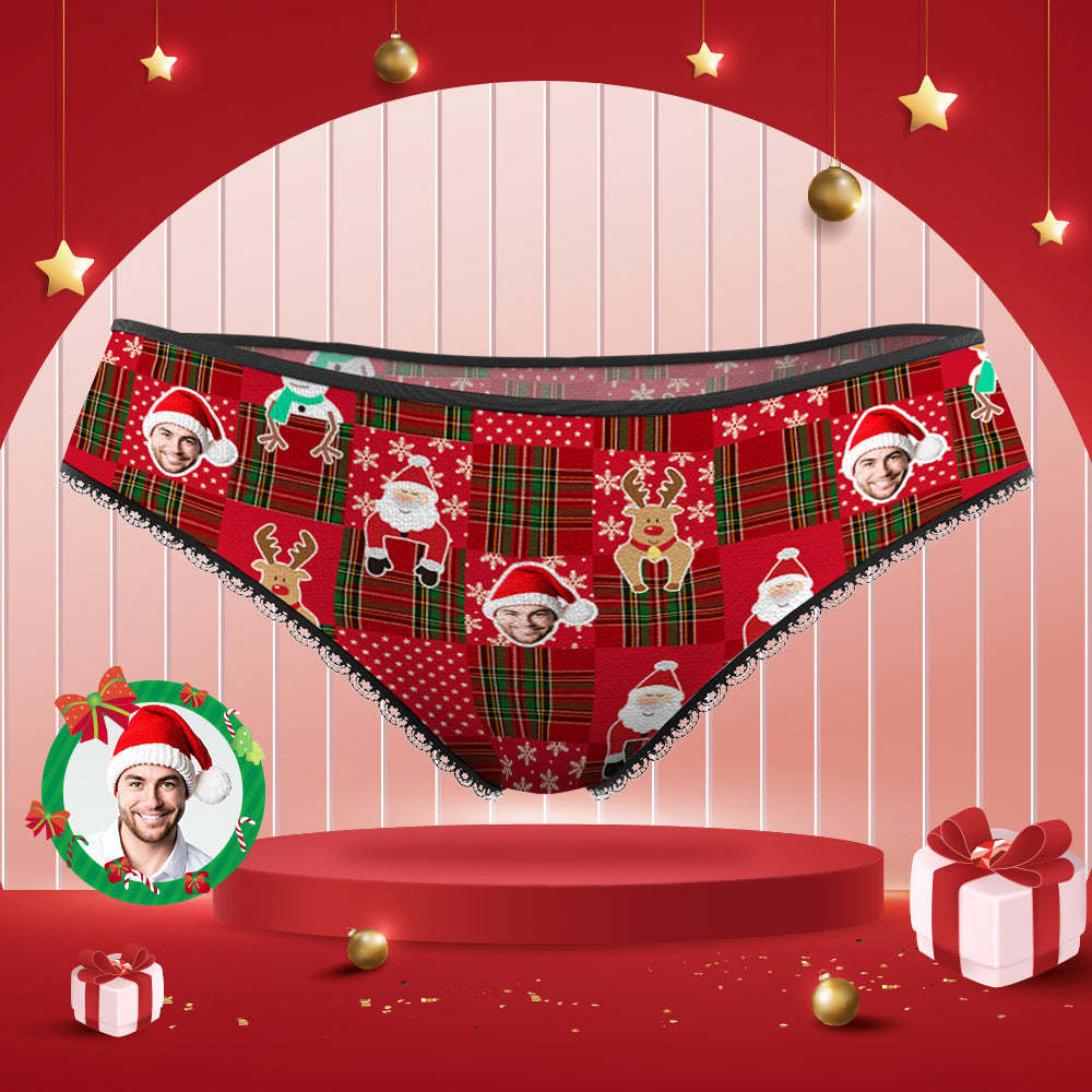 Custom Face Panties Personalised Photo Red Christmas Lace Panties for Women - MyFaceSocksEU