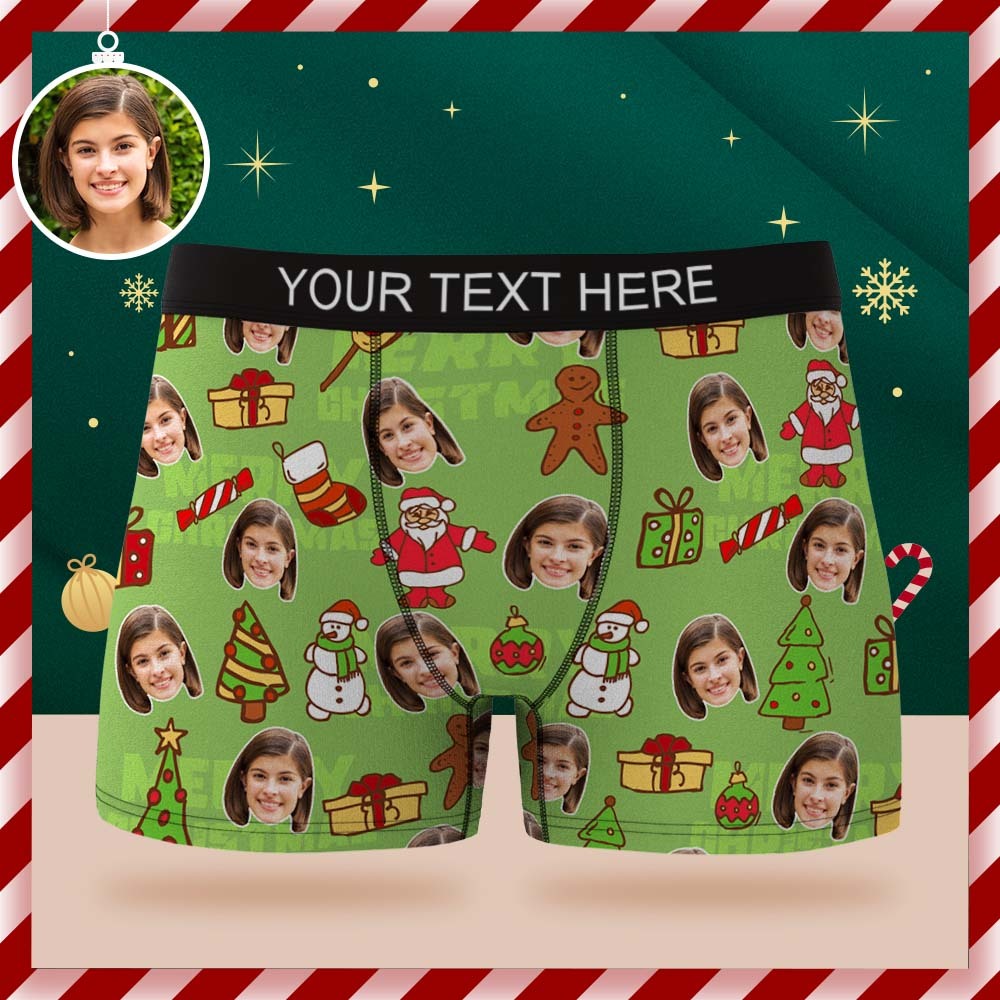 Custom Face Boxer Briefs Personalized Green Underwear Christmas Gift for Him - MyFaceSocksEU