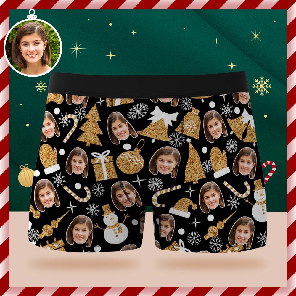 Custom Face Boxer Briefs Personalized Black Underwear Christmas Gift for Him - MyFaceSocksEU