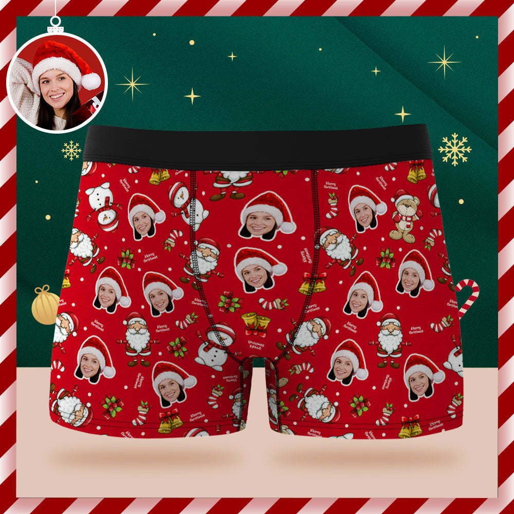 Custom Face Boxer Briefs Personalized Red Underwear Merry Christmas Gifts for Him - MyFaceSocksEU