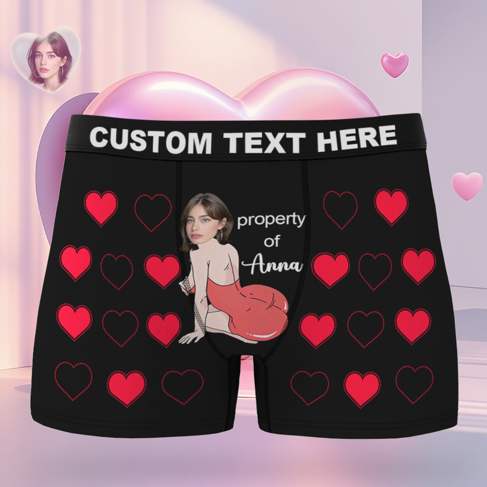 Personalized Valentine Face Men's Boxer Underwear Face Double Heart Boxer Gift Custom Photo Funny Men's Boxer Briefs  Gift - myfacesockseu