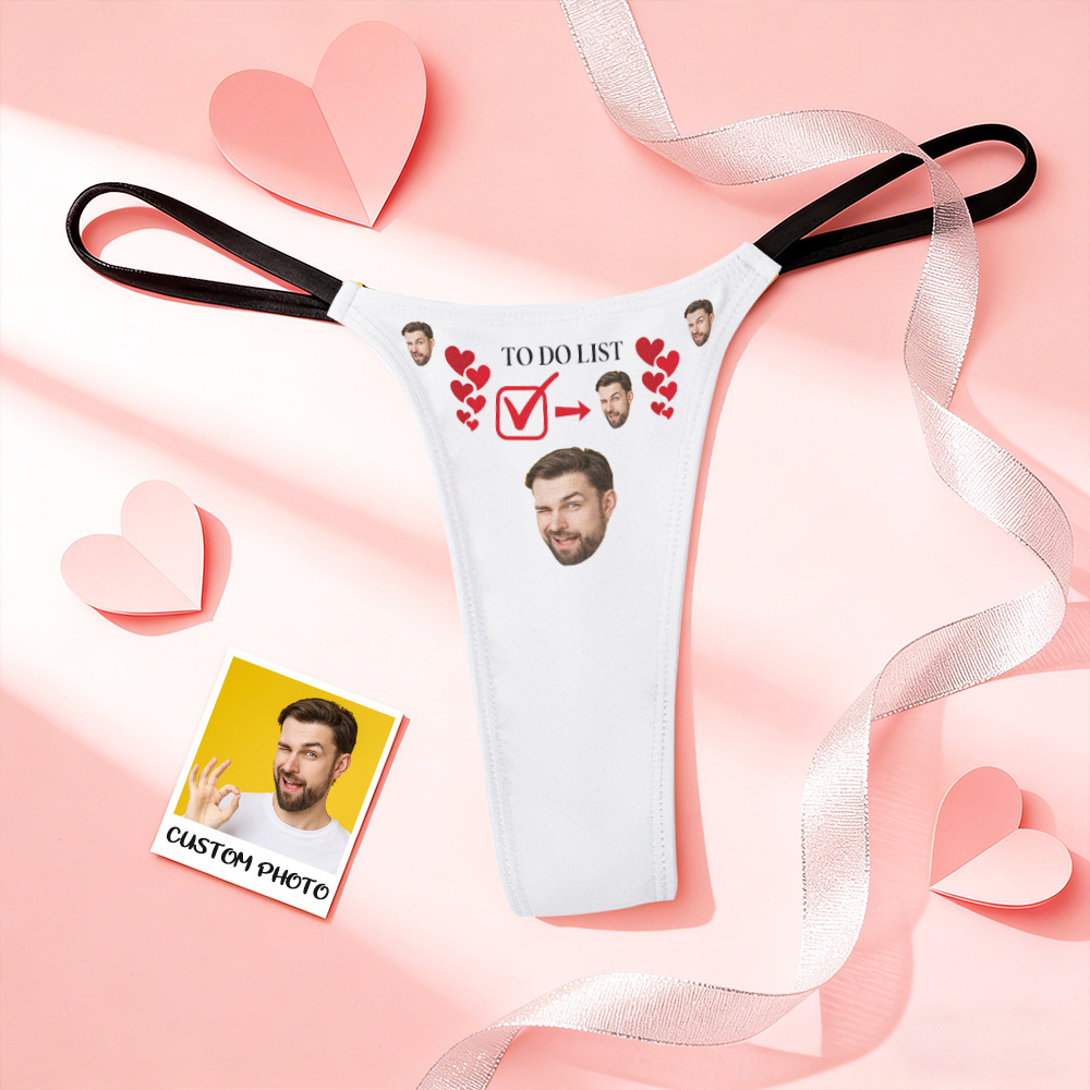 Valentine's Gift Custom Thongs Face Photo Panties Funny Underwear Briefs Kiss Me Love Thong - myfacesockseu