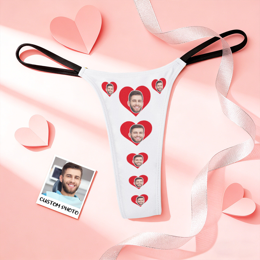 Valentine's Gift Custom Thongs Face Photo Panties Funny Underwear Briefs Kiss Me Love Thong - myfacesockseu