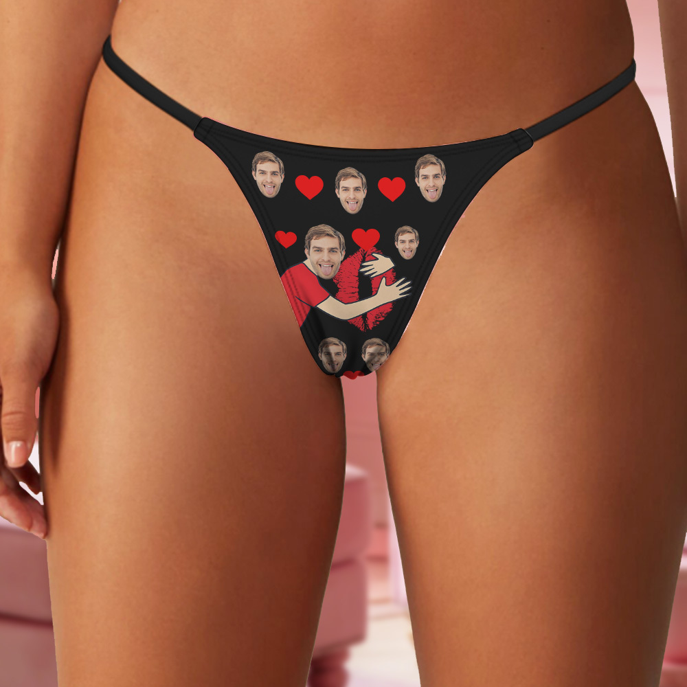 Custom Thongs Face Photo Panties Kiss Heart Underwear Briefs Valentine Gifts For Her - myfacesockseu