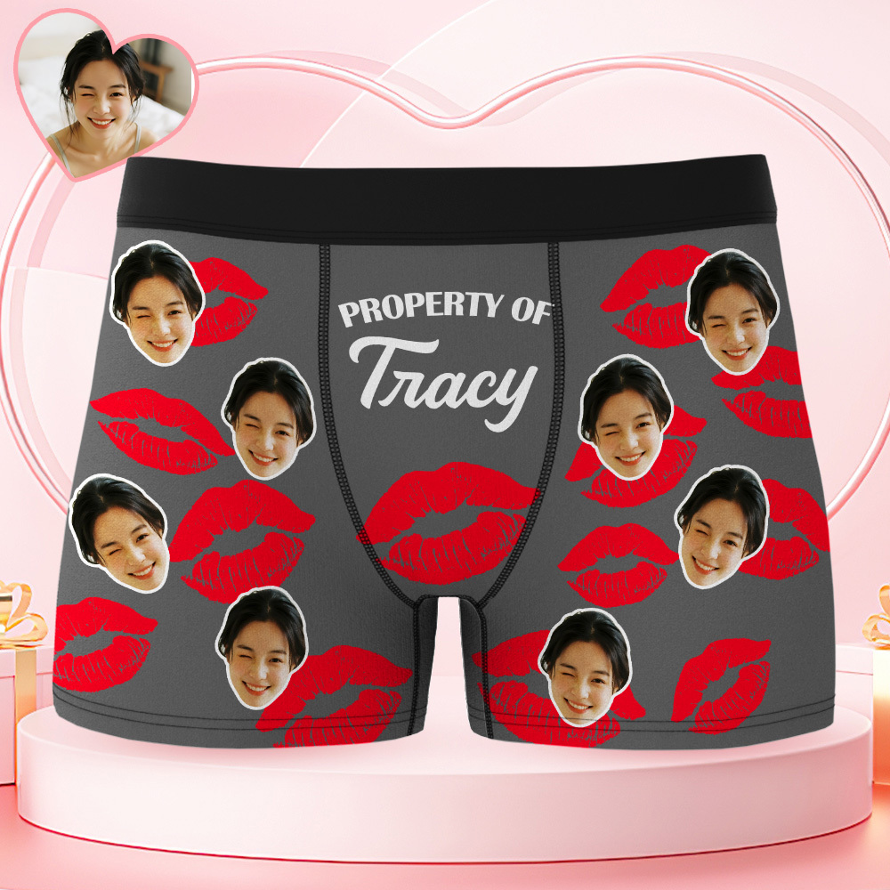 Property Of Wife, Girlfriend Valentine's Day Anniversary Gift For Husband, Boyfriend- Personalized Photo Men's Boxer Brief - myfacesockseu