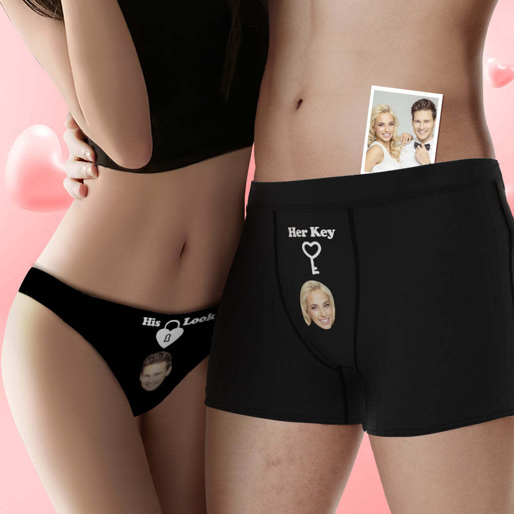 Custom Face Lock and Key Couple Underwear Personalized Underwear Valentine's Day Gift - MyFaceSocksEU