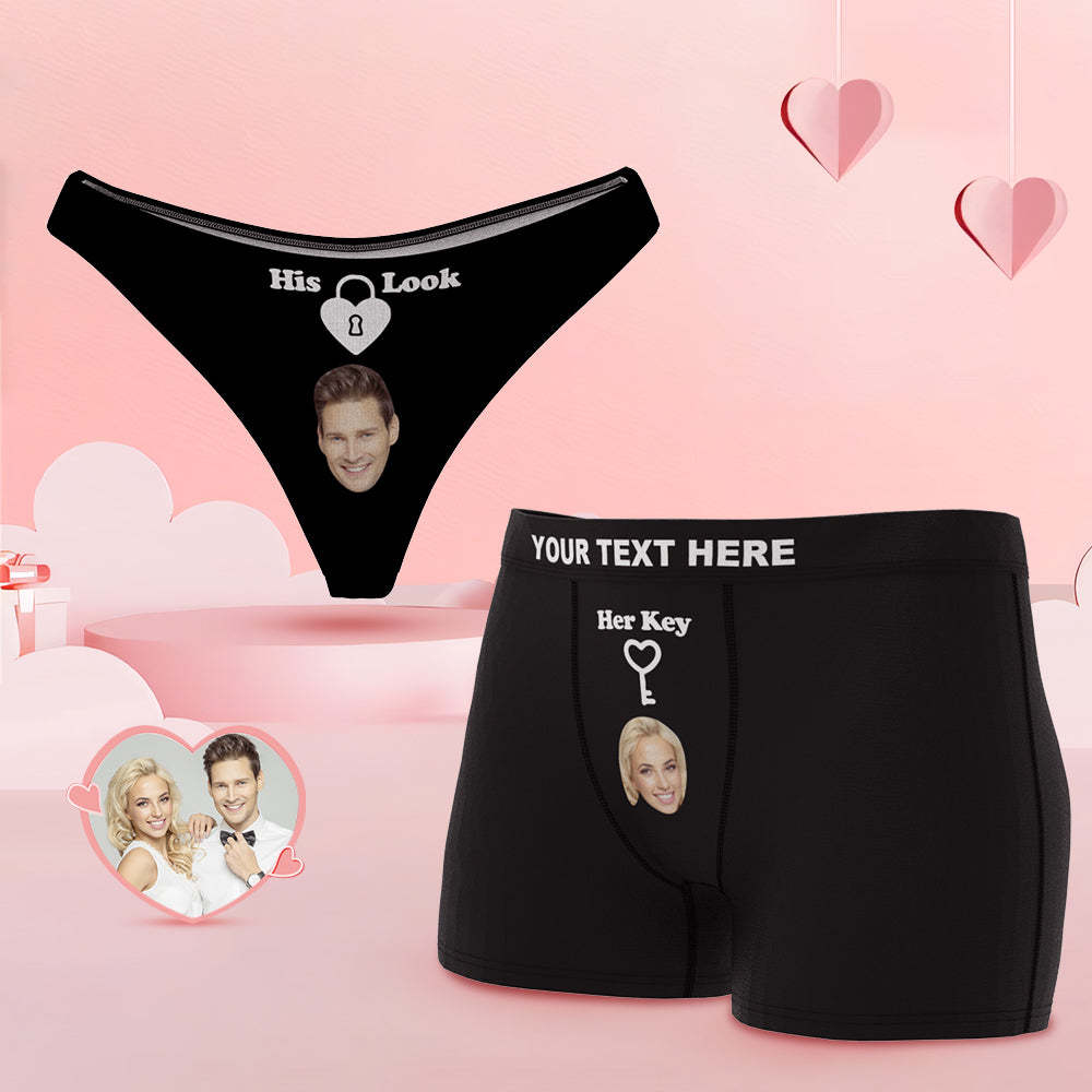 Custom Face Lock and Key Couple Underwear Personalized Underwear Valentine's Day Gift - MyFaceSocksEU