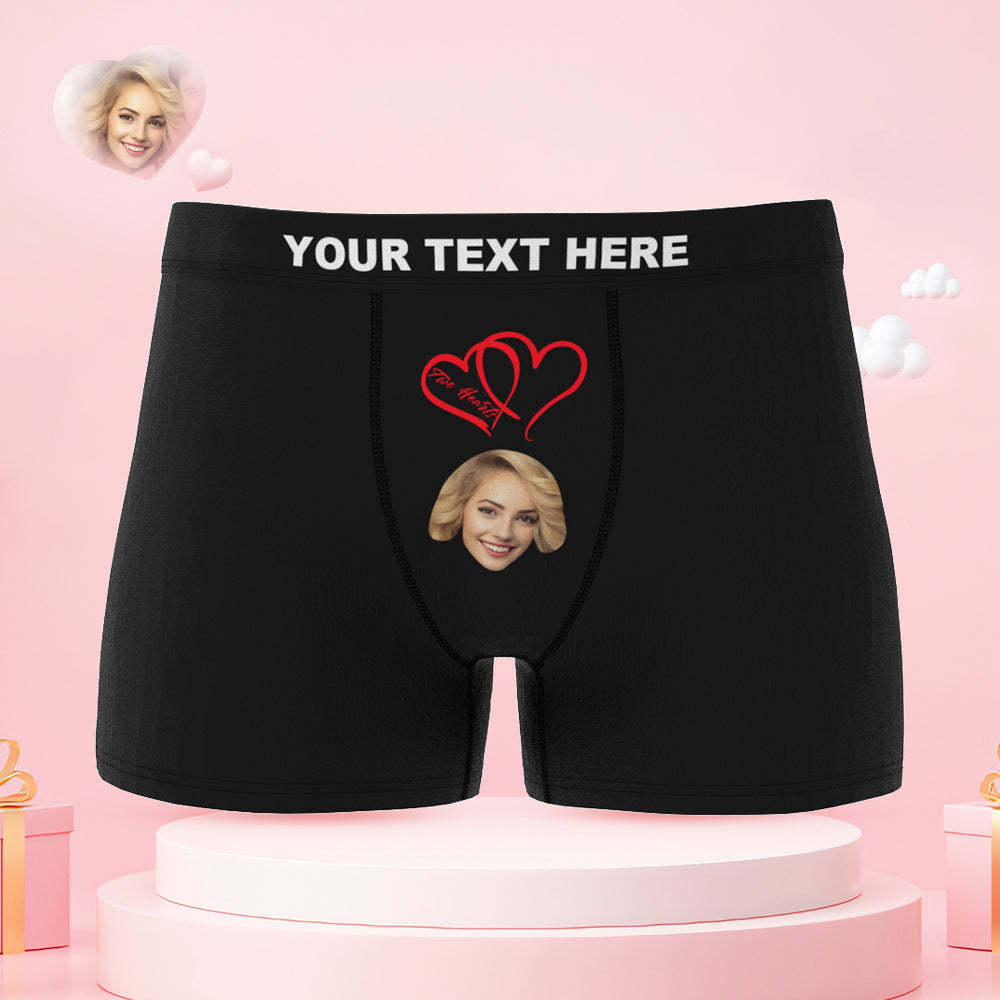Custom Face Couple Underwear Two Hearts One Love Personalized Underwear Valentine's Day Gift - MyFaceSocksEU