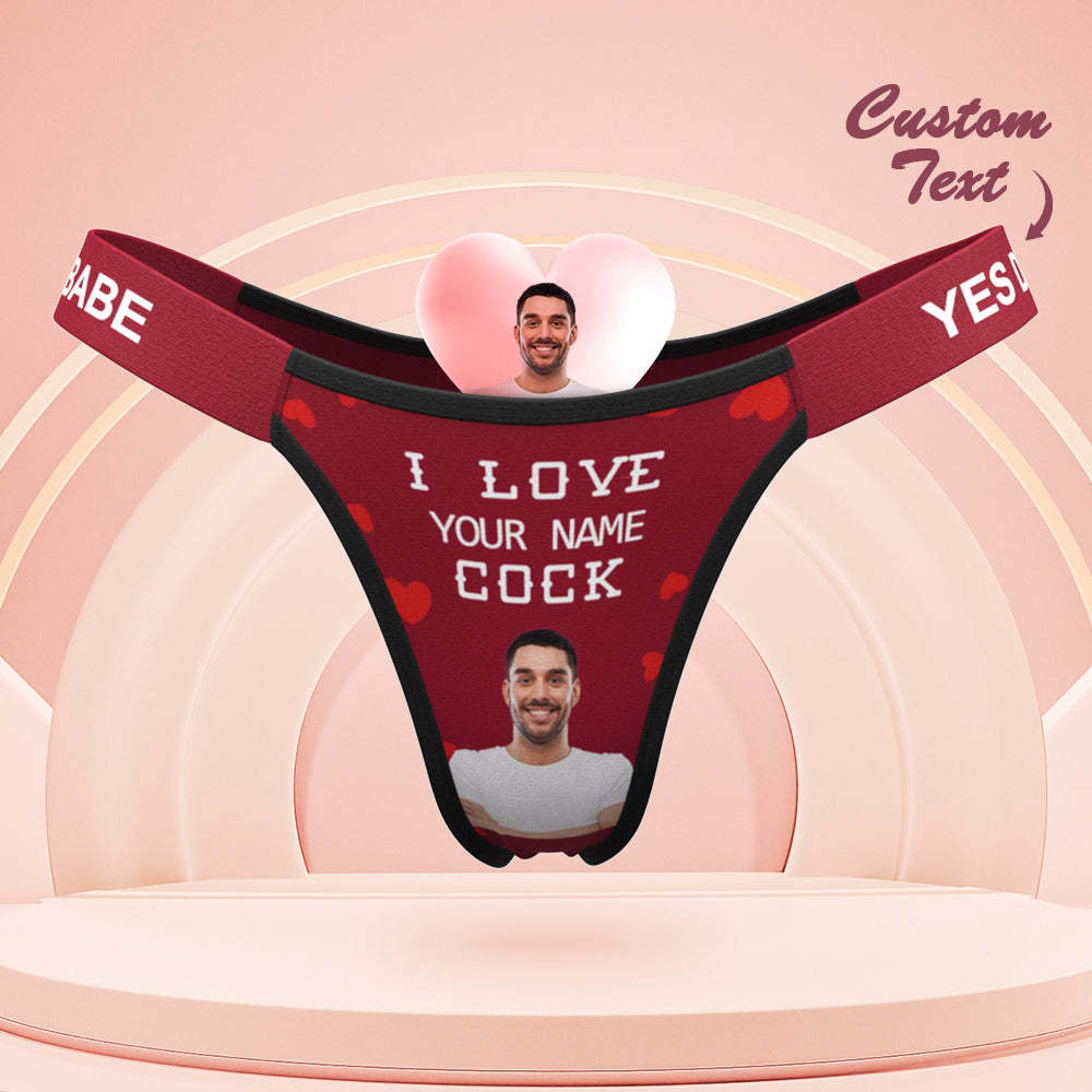 Custom Face Panties Love Your Cock Personalized Waistband Engraved Thong Gift for Her - MyFaceSocksEU
