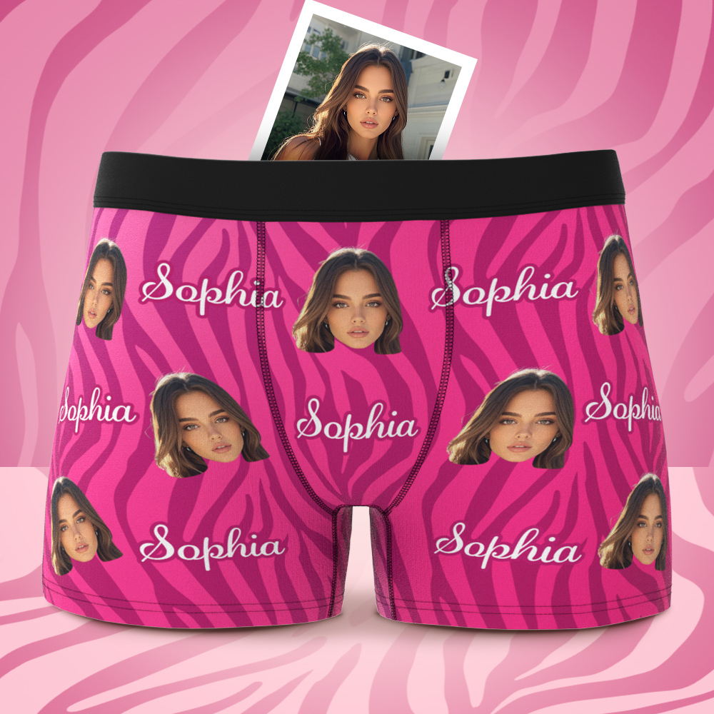 Custom Face and Text White Stripe Boxer Shorts Men's Face Valentine's Day Gifts - myfacesockseu