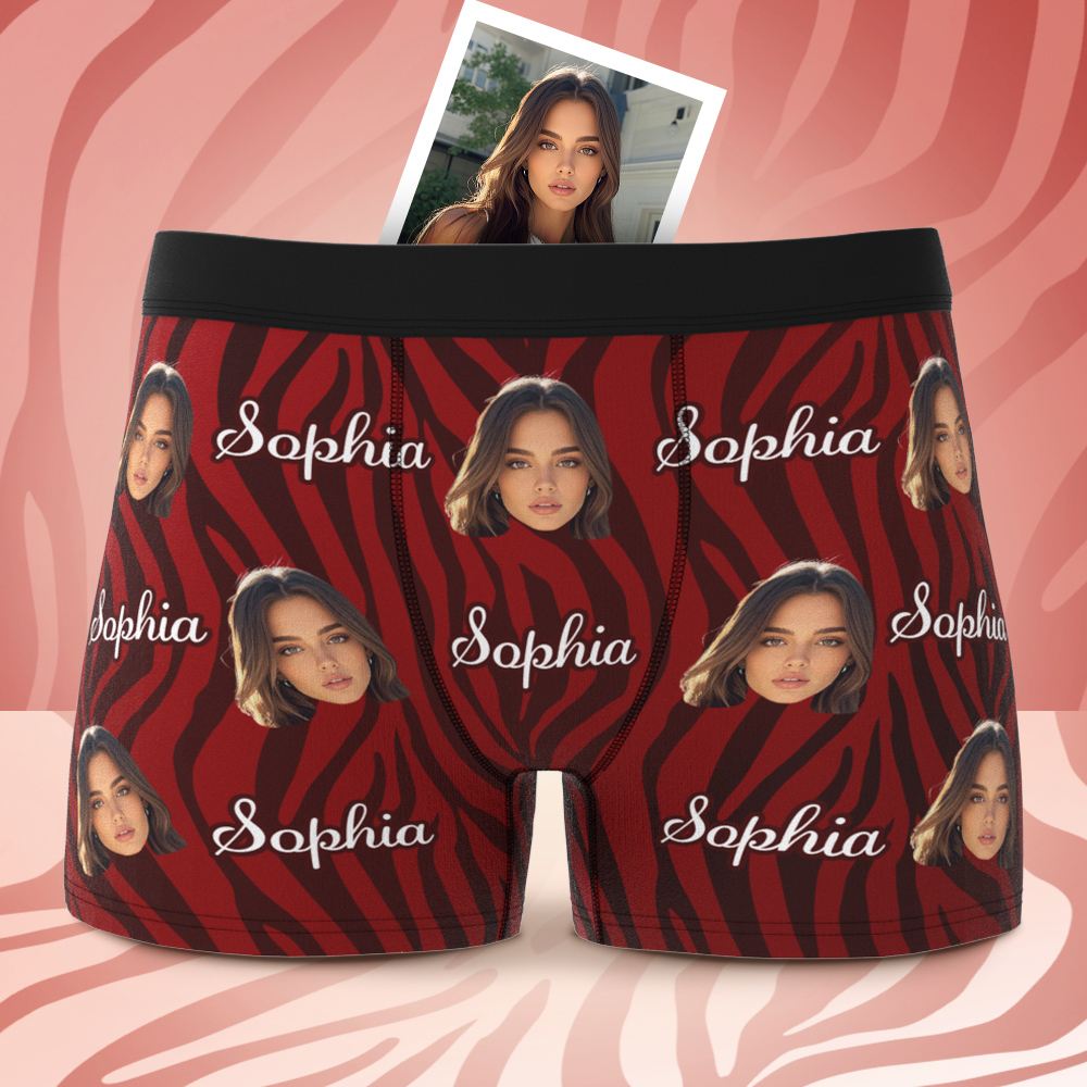 Custom Face and Text White Stripe Boxer Shorts Men's Face Valentine's Day Gifts - myfacesockseu