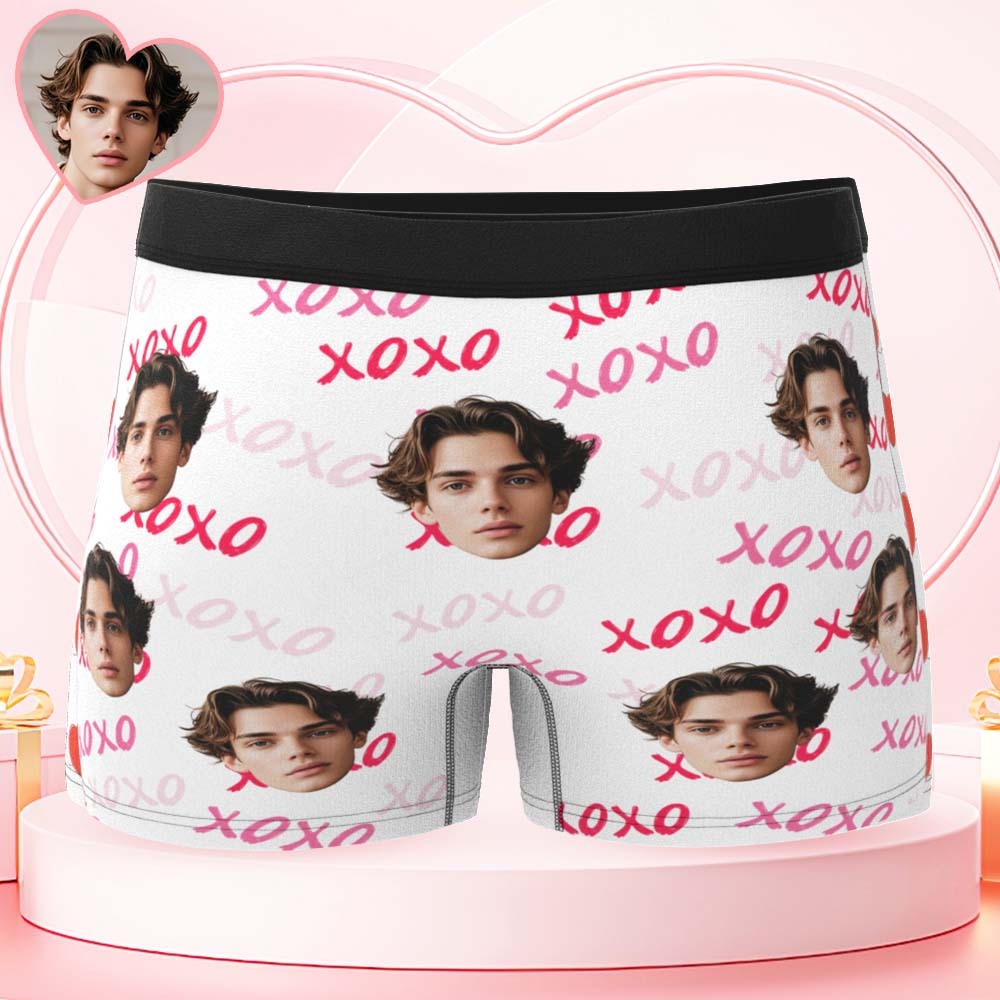 Custom Mens XOXO Hugs and Kisses All Over Boxer Personalized Belt Color Face Boxers Valentines Day Underwear - myfacesockseu