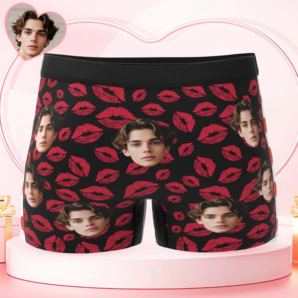 Custom Mens Kisses All Over Boxer Personalized Belt Color Face Boxers Valentines Day Underwear - myfacesockseu