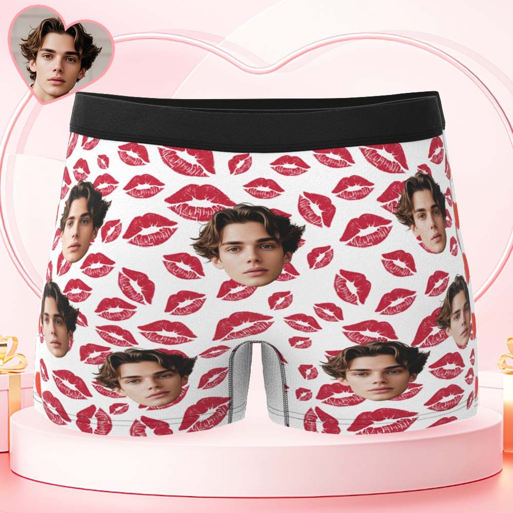 Custom Mens Kisses All Over Boxer Personalized Belt Color Face Boxers Valentines Day Underwear - myfacesockseu