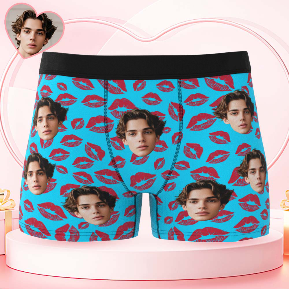 Custom Mens Kisses All Over Boxer Personalized Belt Color Face Boxers Valentines Day Underwear - myfacesockseu