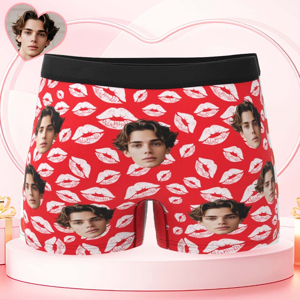 Custom Mens Kisses All Over Boxer Personalized Belt Color Face Boxers Valentines Day Underwear - myfacesockseu
