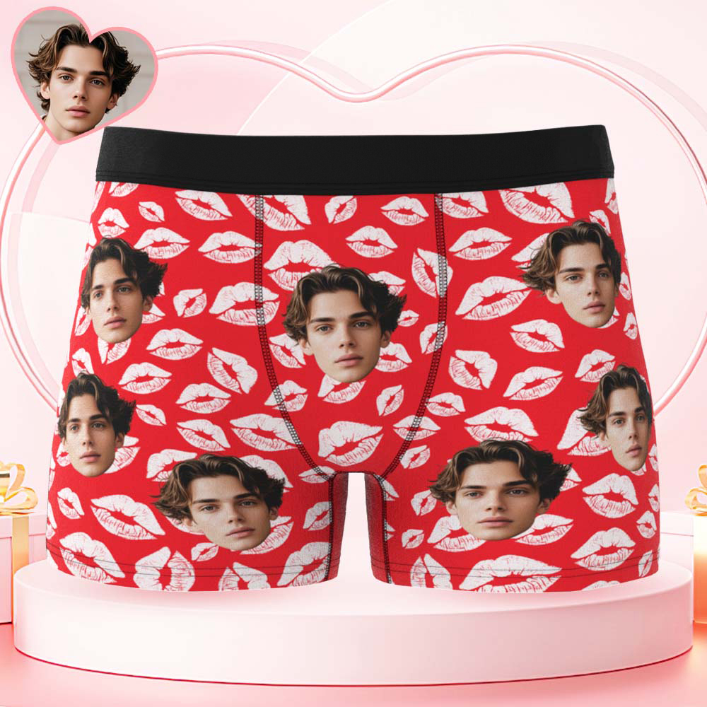Custom Mens Kisses All Over Boxer Personalized Belt Color Face Boxers Valentines Day Underwear - myfacesockseu