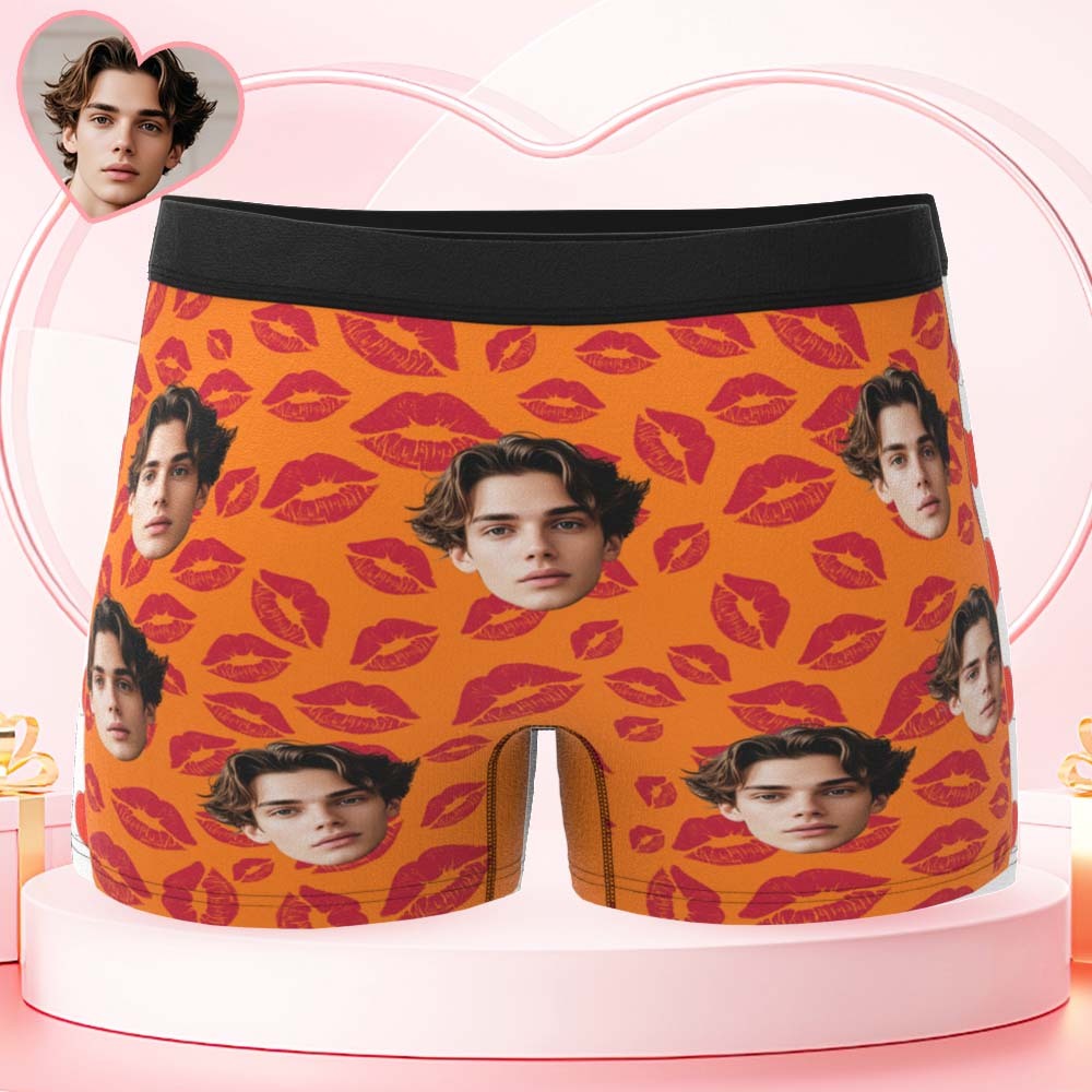 Custom Mens Kisses All Over Boxer Personalized Belt Color Face Boxers Valentines Day Underwear - myfacesockseu