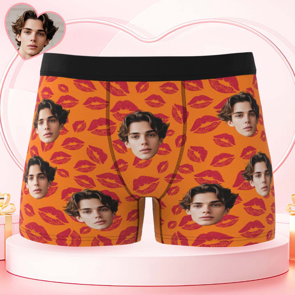 Custom Mens Kisses All Over Boxer Personalized Belt Color Face Boxers Valentines Day Underwear - myfacesockseu