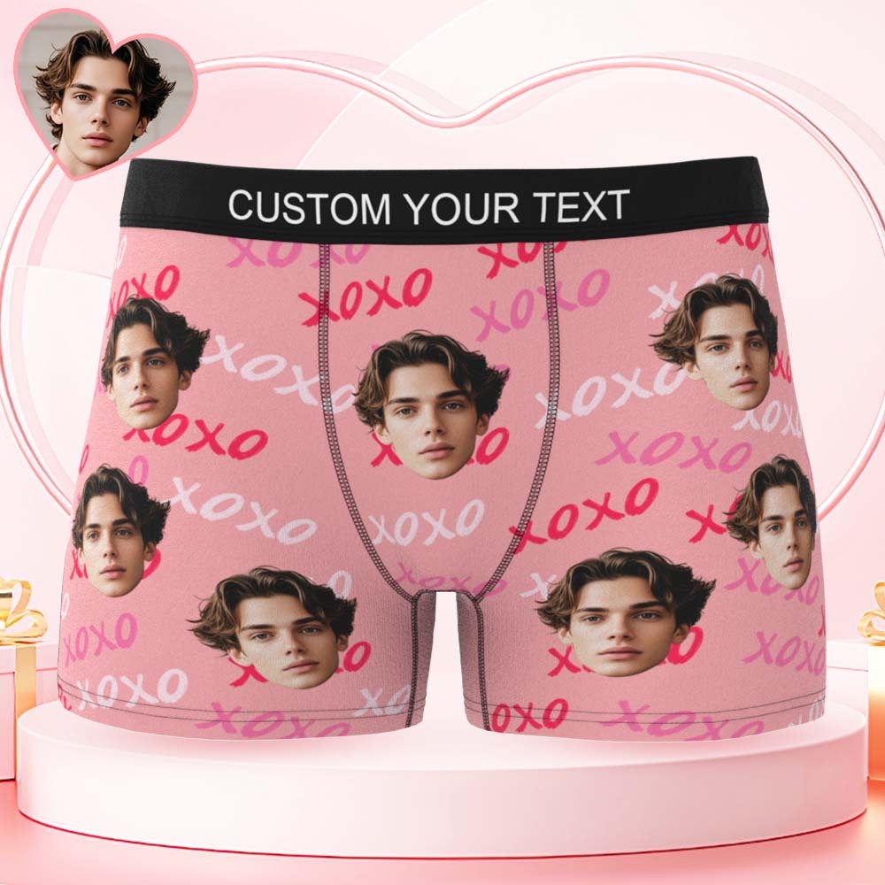 Custom Mens XOXO Hugs and Kisses All Over Boxer Personalized Belt Color Face Boxers Valentines Day Underwear - myfacesockseu